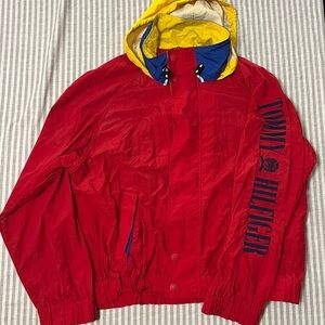 Tommy Hilfiger Red Jacket blue accents yellow hood 50" chest